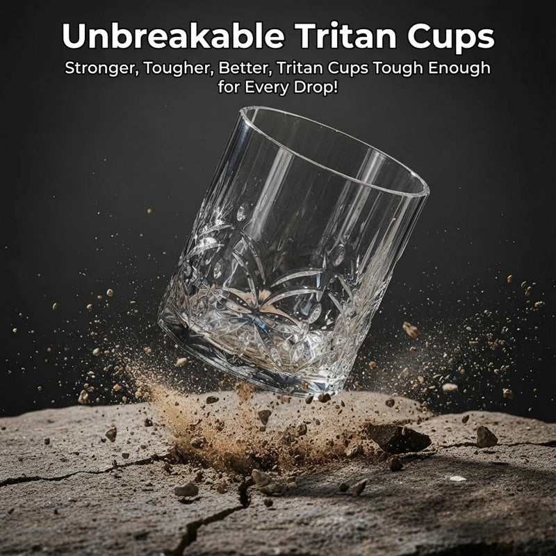 BELLAFORTE Tritan Plastic Whiskey Glasses Set of 4, 13oz Unbreakable Wine Glasses, Shatterproof Crystal Cut Drinking Glasses for Old Fashioned, Cocktails - BPA Free - Dishwasher Safe - Clear - Image 3